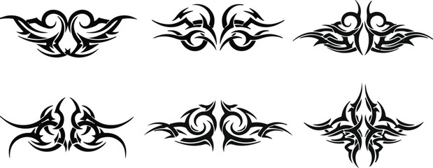 Beautiful collection of intricate symmetrical tribal tattoo designs with swirls and curves