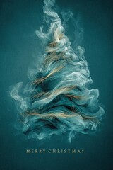 Elegant Turquoise Smoke Christmas Tree With Gold Accents&mdash;Abstract Holiday Art for Cards, Decor, and Seasonal Branding, Expressing Festive Warmth, Modern Luxury, and Creative Winter Spirit
