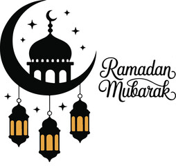 set of Ramadan kareem silhouette icons for muslim holiday celebration vector design