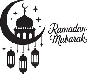 Ramadan Kareem Islamic mosque and crescent moon