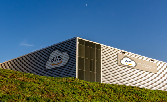 Large scale Amazon AWS AI cloud Datacenter building on a sunny day