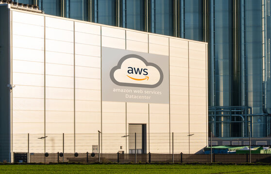 Large scale Amazon AWS AI cloud Datacenter building on a sunny day
