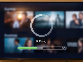 Buffering video on a smart tv screen, indicating slow internet connection or streaming issues