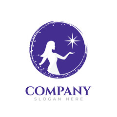 Silhouette women with stars in hand on the blue color