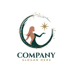 Silhouette women with stars in hand on the white background