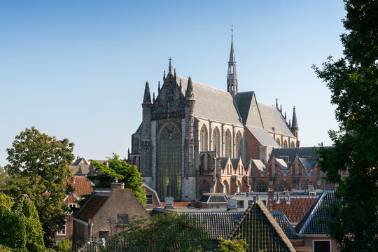 Hooglandse Kerk Church in Leiden Netherlands.Historic Hooglandse Kerk Protestant church in Leiden, Netherlands. 

