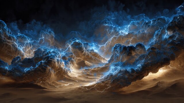 Dramatic storm clouds with lightning strikes - Powered by Adobe