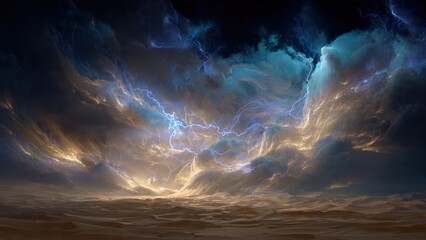 Epic lightning storm over desert landscape
