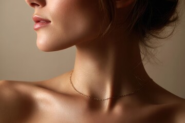 Elegant collarbone portrait in warm studio light