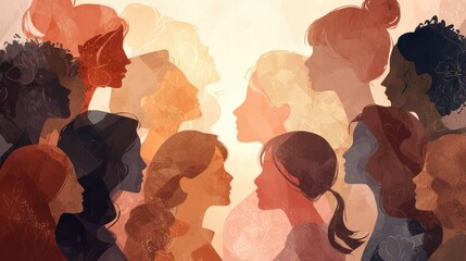 Diverse group of women and girls in silhouette circle expressing friendship and dialogue