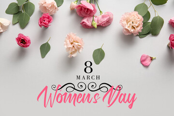 Greeting card for Happy Women's Day with eustoma flowers