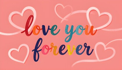 Colorful love you forever text with white hearts on pink background for valentine's day and romantic occasions with valentine s day and graphic