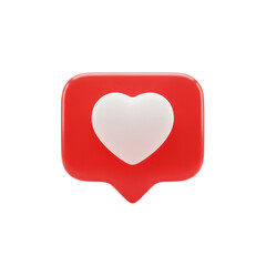 red social media notification icon with heart symbol isolated on white background