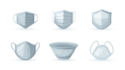 Set of flat Covid-19 face mask icons for health and safety graphics