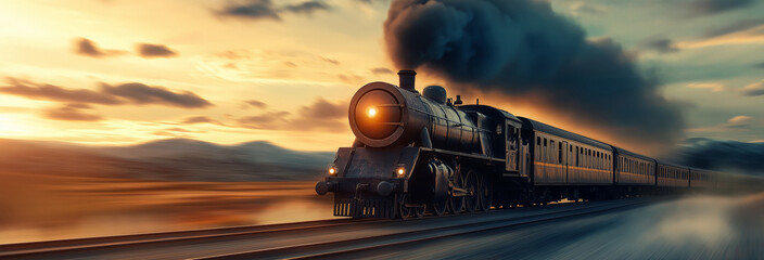 Cinematic Shot of an Old Train Heading Towards the Heavens with a Blurred Background and Warm Colors
