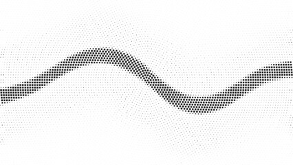 Black and White Square Halftone Wave Design with Minimalist Geometric Curve and Dotted Texture Elements Vector Illustration