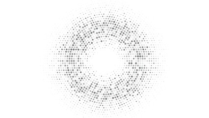 Radial Gray Halftone Dot Ring with Circular Motion and Grayscale Design Vector Illustration