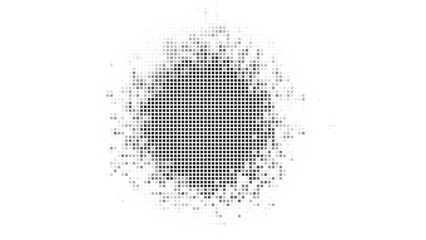 Abstract Circle Halftone Burst with Grayscale Square Pixel Dissolve Vector Illustration