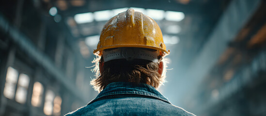 rear view of professional engineer manager standing concentrate focus multi exposure with building construction industry background construstion engineer concept