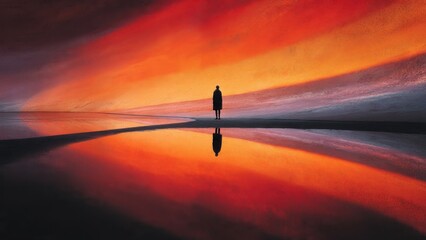 Silhouette by serene, orange seascape