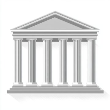 Classic ancient Greek temple with columns isolated on white background.