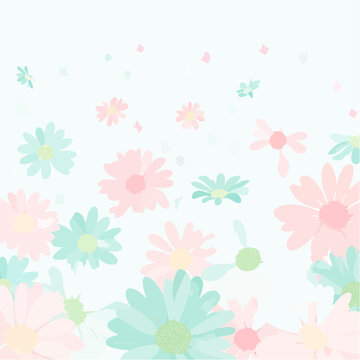 Pastel daisy watercolor scatter, mint green + baby pink washes, cute dreamy seamless pattern