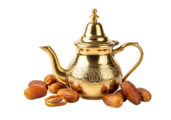 golden teapot with dates for ramadan eid mubarak celebration