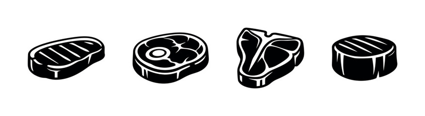 Meat and butchery vector icons set. steak and protein symbols