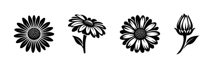 Floral graphics vector icons set: flowers, botanical illustrations, nature symbols