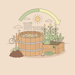 Urban Composting Cycle Illustration for Sustainable City Gardening