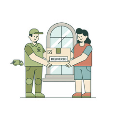 Courier Delivering Package to Customer. E-commerce logistics illustration.
