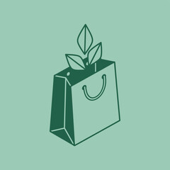 Eco-friendly paper shopping bag isometric line art icon