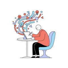 Digital artist or designer drawing on tablet creating flowing light bulb ideas