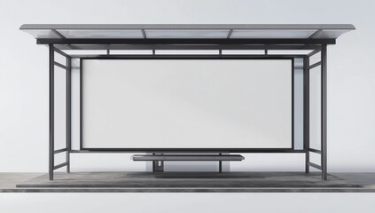 Modern bus stop with blank white poster. Close up, Mock up 3D Rendering. 3d illustration Bus stop with blank banners LED light isolated on white background