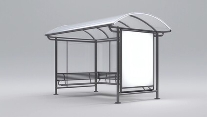 Modern bus stop with blank white poster. Close up, Mock up 3D Rendering. 3d illustration Bus stop with blank banners LED light isolated on white background