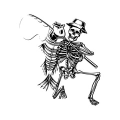 Skeleton Fisherman Vector Art, Humorous Angling SVG, Skull Fishing