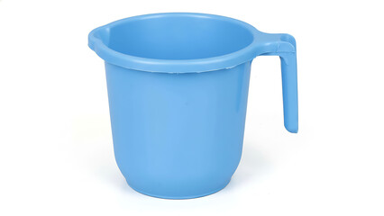 Light Blue Plastic Bath Mug with Ergonomic Handle Isolated on White