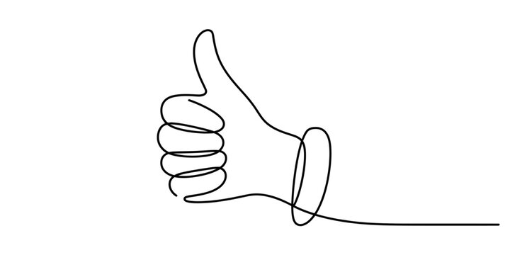 A minimalist line drawing of a hand giving a thumbs up on a white background