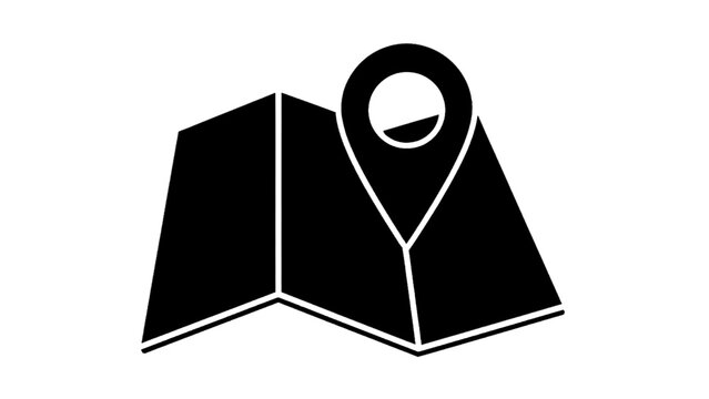 Vector illustration of a map location marker with a folded paper map icon, travel guide concept, on transparent background