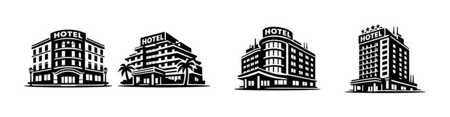 Fototapeta premium Hotel and hospitality vector icons set: lodging and accommodation symbols