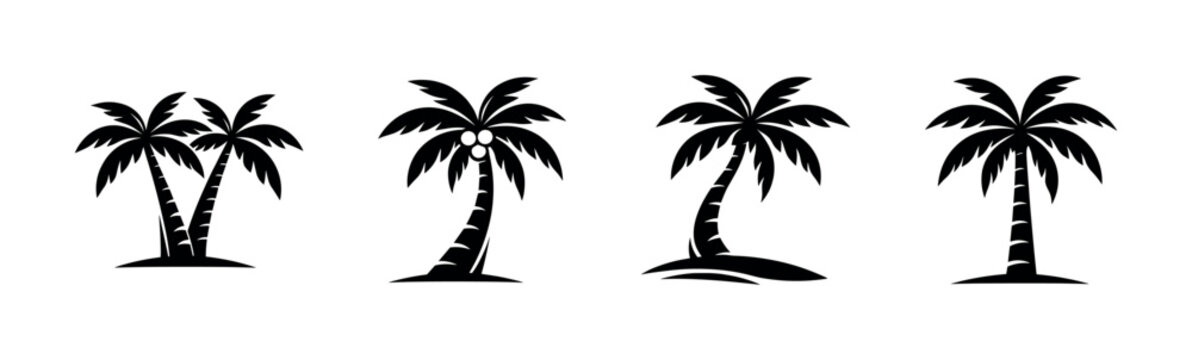 Nature-themed vector icons set. palm trees and tropical beach symbols