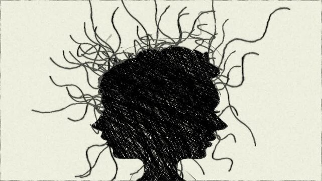 Hand draw animation representing a chaotic mind overthinking or the burdens of stress and anxiety