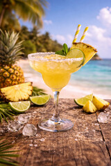 A pineapple margarita cocktail on the beach