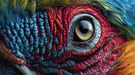 Vibrant close-up of colorful parrot eye showing detailed texture.