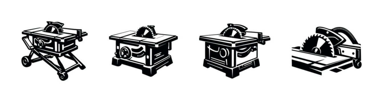 Carpentry and tools vector icons set. woodworking and saw equipment symbols