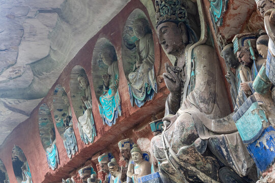 Magnificent rock carvings of Baoding Mountain at Dazu, China.