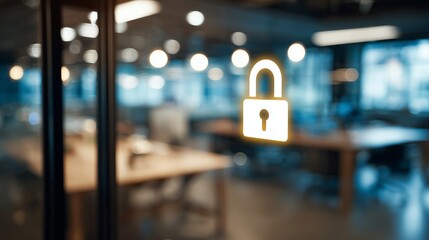 Secure Password Entry with Digital Lock Symbol Depicted on Screen in a Modern Workspace Environment Focused on Cybersecurity Awareness
