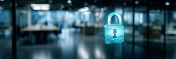 Secure Password Entry with Digital Lock Symbol Depicted on Screen in a Modern Workspace Environment Focused on Cybersecurity Awareness