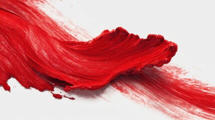 Vibrant red paint brushstroke on white background.