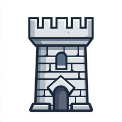 Fototapeta premium Minimalist medieval stone watchtower icon with battlements isolated on white background